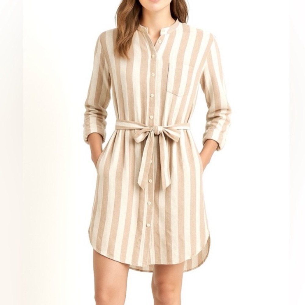 🌼 $5 Sale! 🌼 A New Day Linen Tan Striped Long Sleeve Dress XS